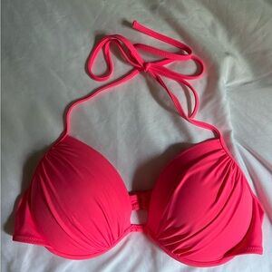 Shade & Shore Underwire Tie Halter Bikini Top Hot Pink Size 36B